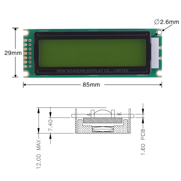 YELLOW GREEN FILM 0801A CHARACTER LCD SCREEN  85*29*12MM COB LCD MODULE - Image 4