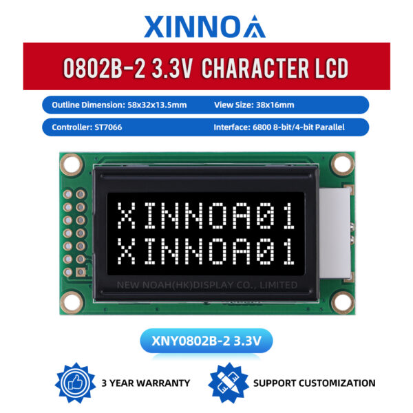 BTN Black Film 0802B-2 3.3V Character Display Screen 0802 LCD 14 PIN Character Dot Matrix Screen