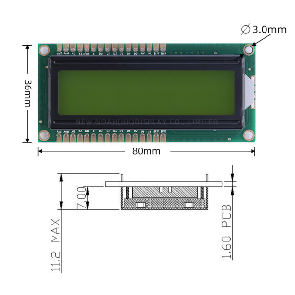 Russian Yellow Green Film 1602W-6 Large Window Double Row LCD Screen Module 64*16MM AIP31066L - Image 4