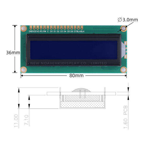 Russian Blue Film White Letters 1602A 3.3V LCD Display Screen 02*16 80*36*11MM Support Scheme Development - Image 4