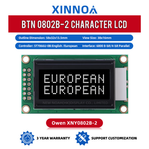 European BTN Black Film 0802B-2 Character LCD Module Three Year Warranty LCM Display Module