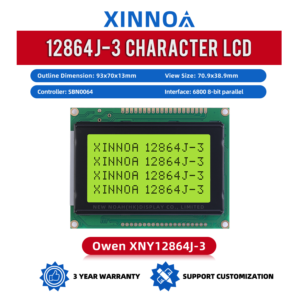Yellow Green Film 12864J-3 93X70MM STN 6800 Parallel SBN0064 Module 5V Power Supply Graphic LCD Display Screen