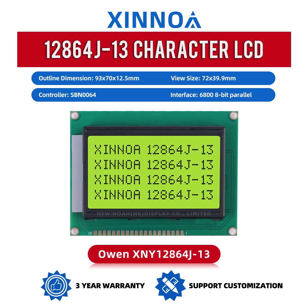 Yellow Green Film Spot Wholesale 12864J-13 InduStrial Grade LCD Screen 128*64 Controller SBN0064G