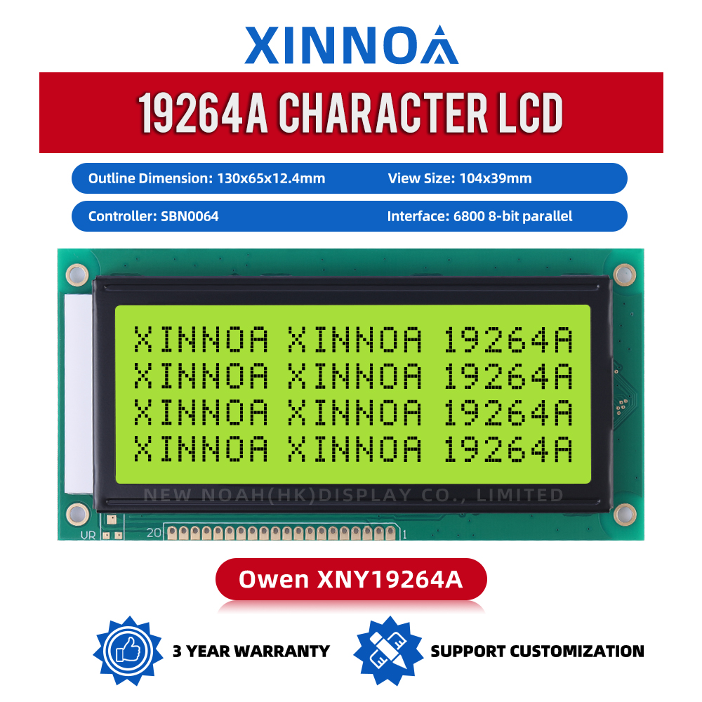 Yellow Green Film Uv ResiStant Material 19264A Graphic LCD Display SBN0064 Warranty For Three Years 5V 3.3V