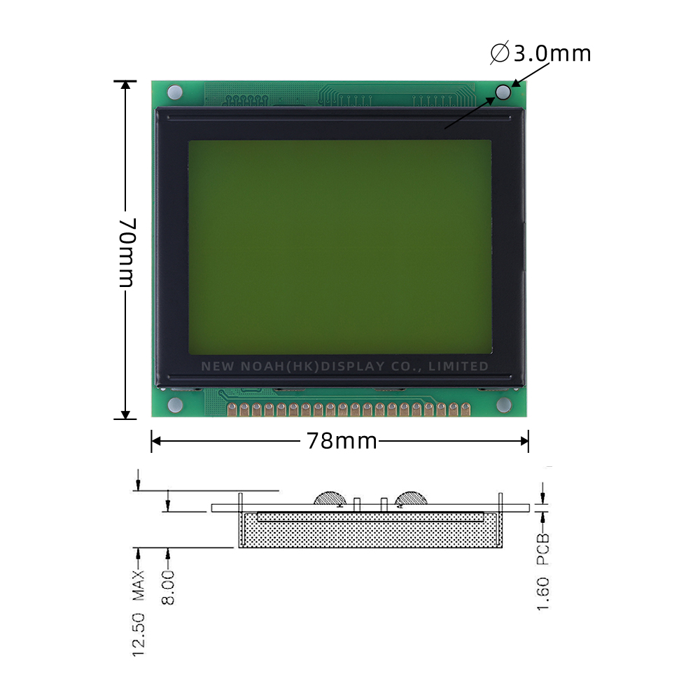 Yellow Green Film LCM12864C-3 78X70MM 128X64 20PIN Parallel Port Controller SBN0064 Monochrome Screen - Image 4