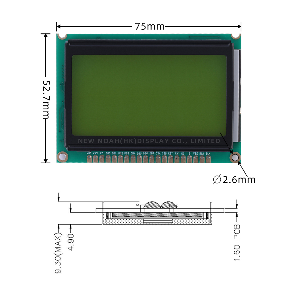 Yellow Green Film LCD12864-D1 Graphic Dot Matrix LCD Display Module 75X52.7X9.3MM - Image 4