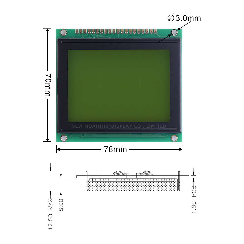 Yellow Green Film 12864F-3 Anti-Interference 78X70MM Graphic 12864 Module LCD Display Screen - Image 4
