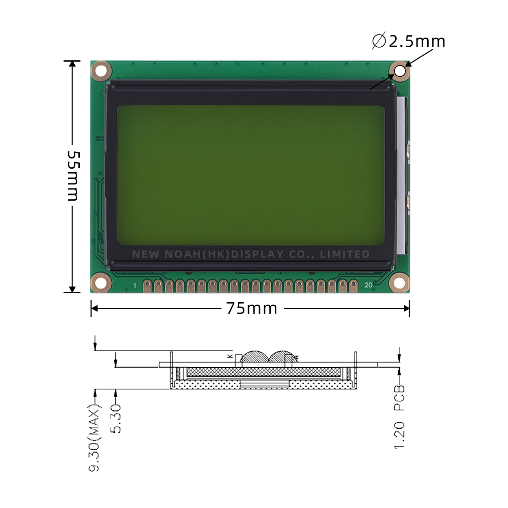 Yellow Green Film Hot Selling 12864K LCB STN Graphic LCD Display NT7108 Display With Backlight - Image 4