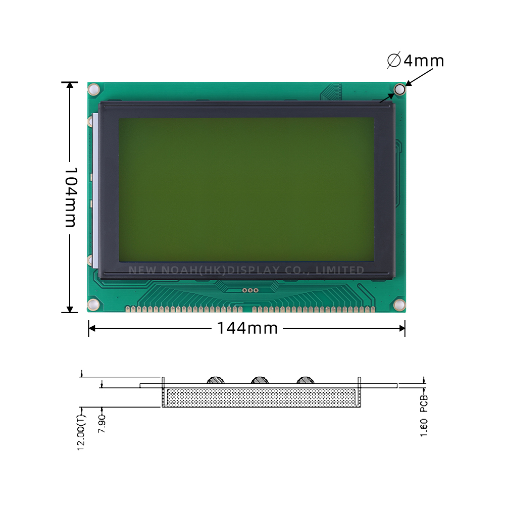 Yellow Green Film Factory Direct Sales 240128Y Graphic Dot Matrix Module 144X104MM LCM Monochrome Screen Module - Image 4