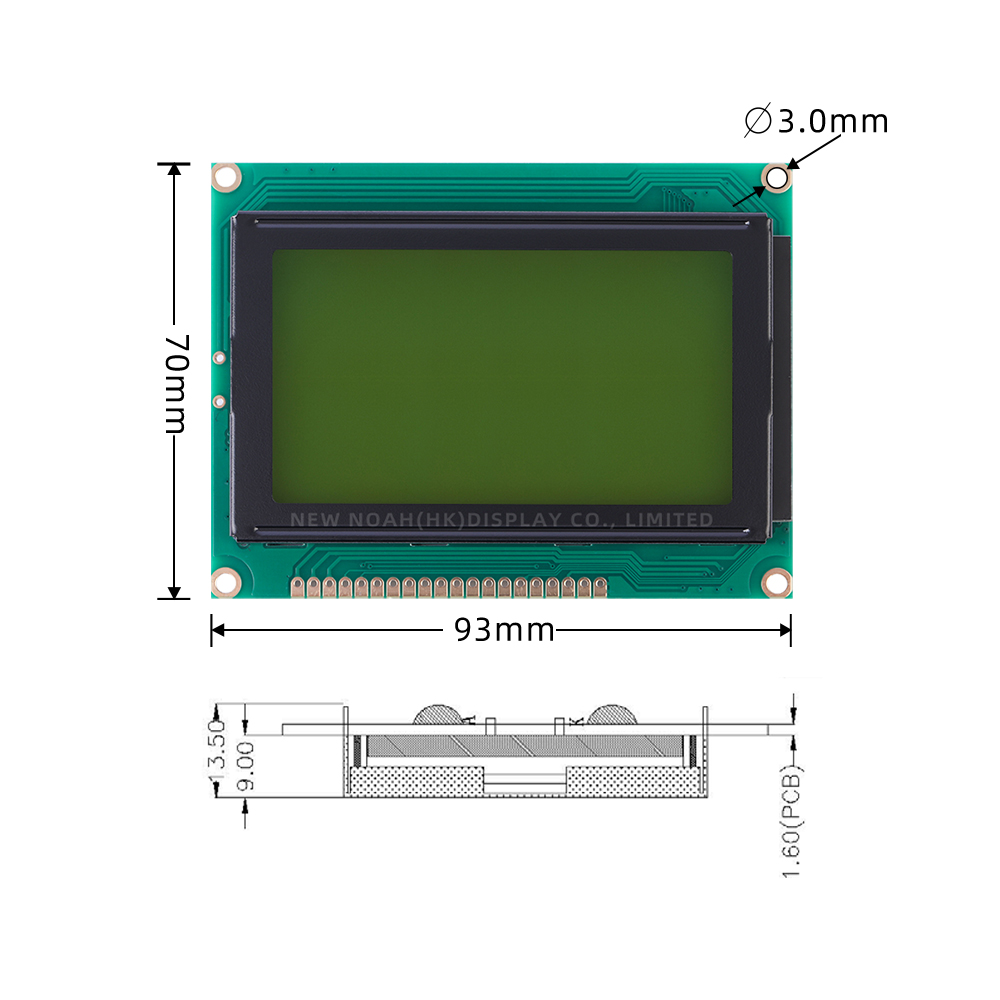 Yellow Green Film 12864A-A Graphic LCD Display 128*64 12864 128X6 Working Temperature SBN0064 Controller - Image 4