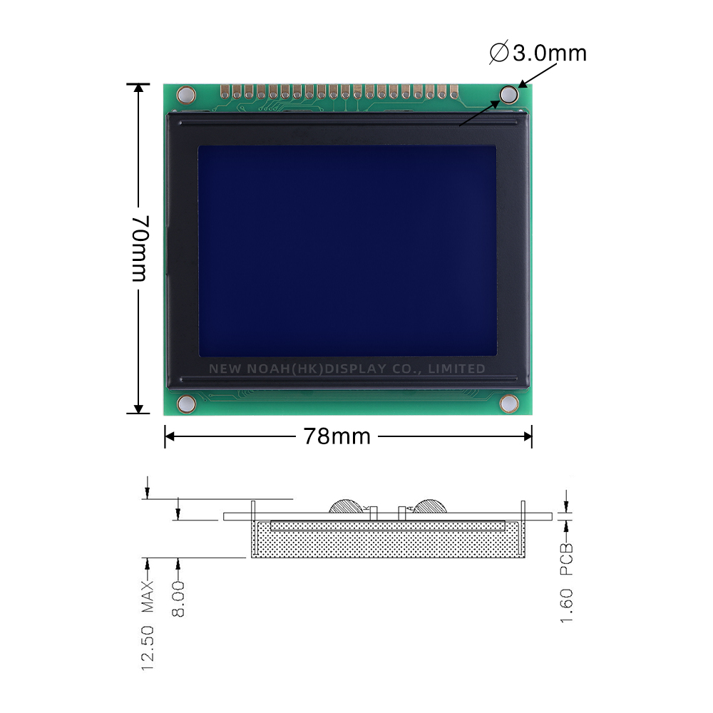 Blue Film LCM12864F-3 Anti-Interference Graphic Dot Matrix LCD Screen 78X70MM Module LCD Display Screen - Image 4
