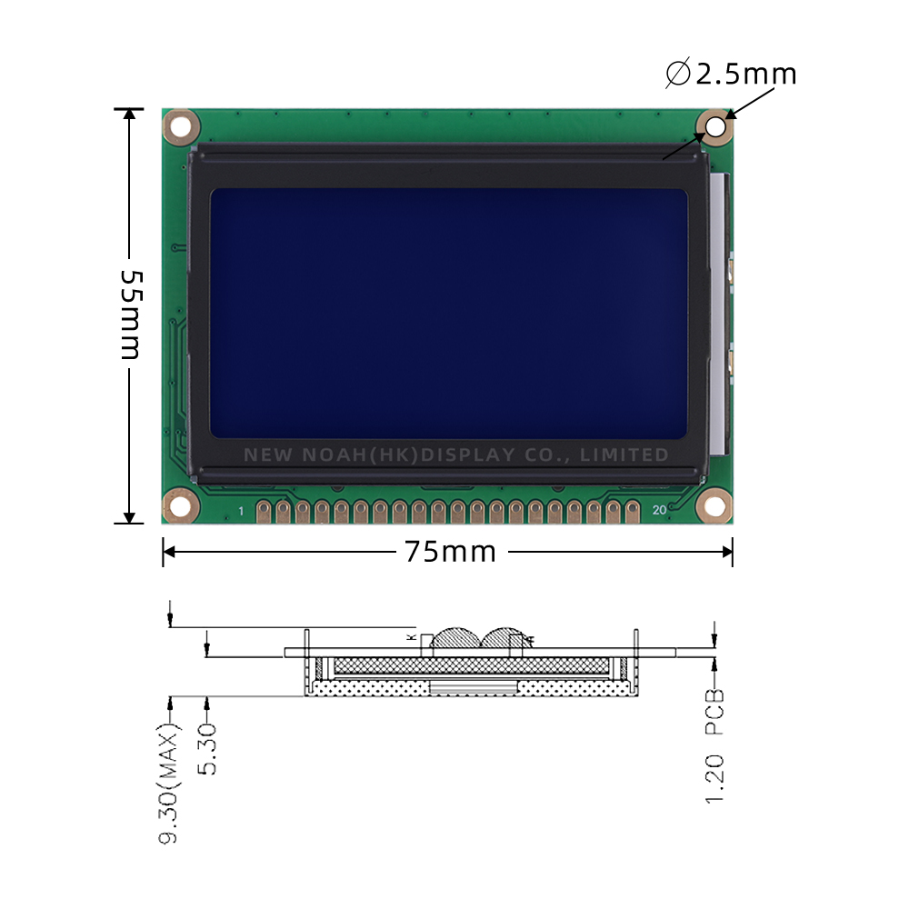Blue Film Export Globally 12864K 20PIN 5V 128X64 5V LCD Display With Backlight - Image 4