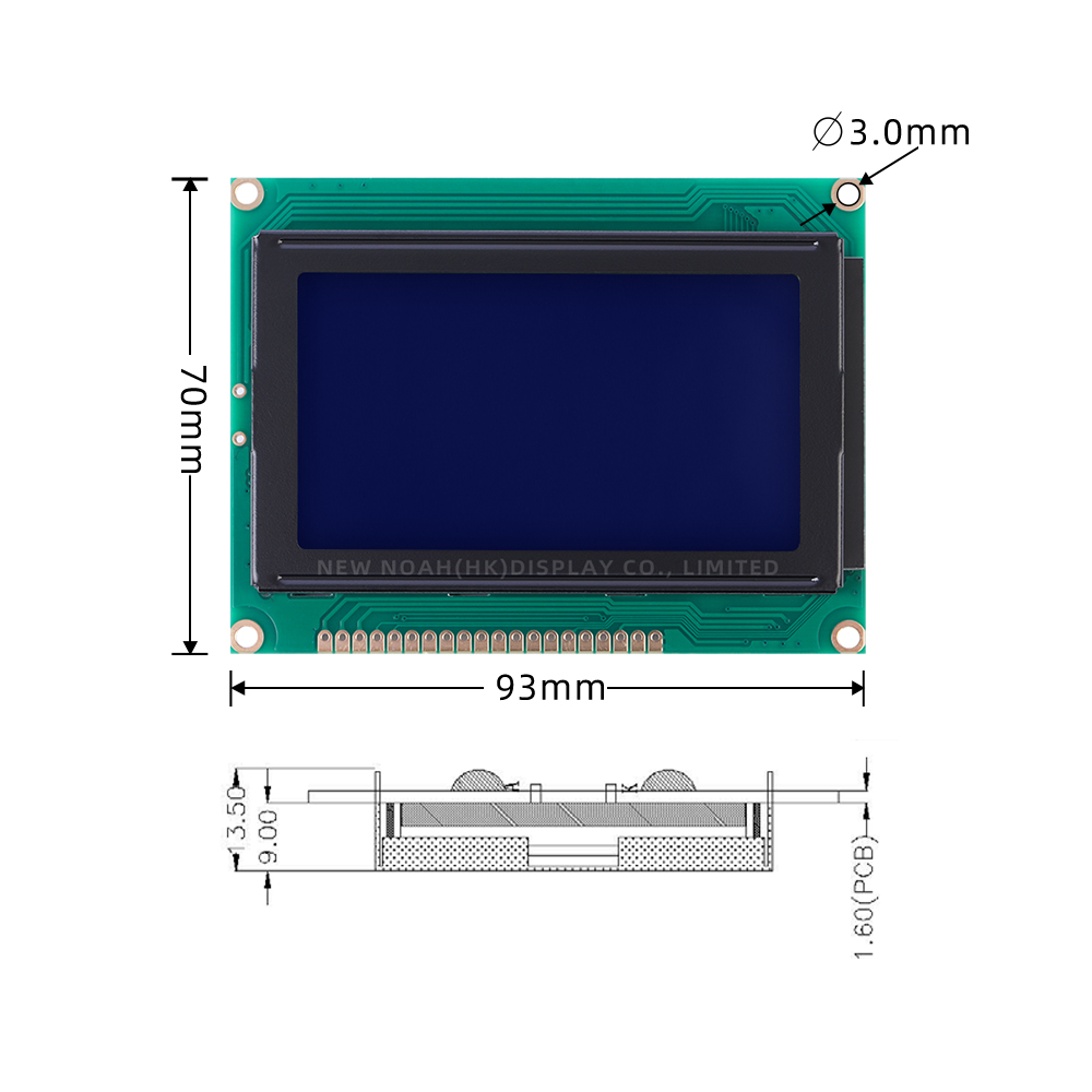 Blue Film 12864A-A Working Temperature LCD Display With Backlight 20PIN 5V Parallel Port 12864 Panel - Image 4