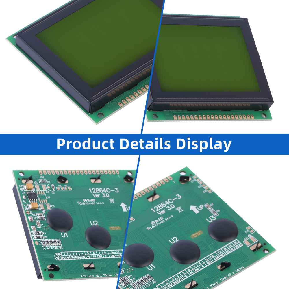 Yellow Green Film LCM12864C-3 78X70MM 128X64 20PIN Parallel Port Controller SBN0064 Monochrome Screen - Image 5