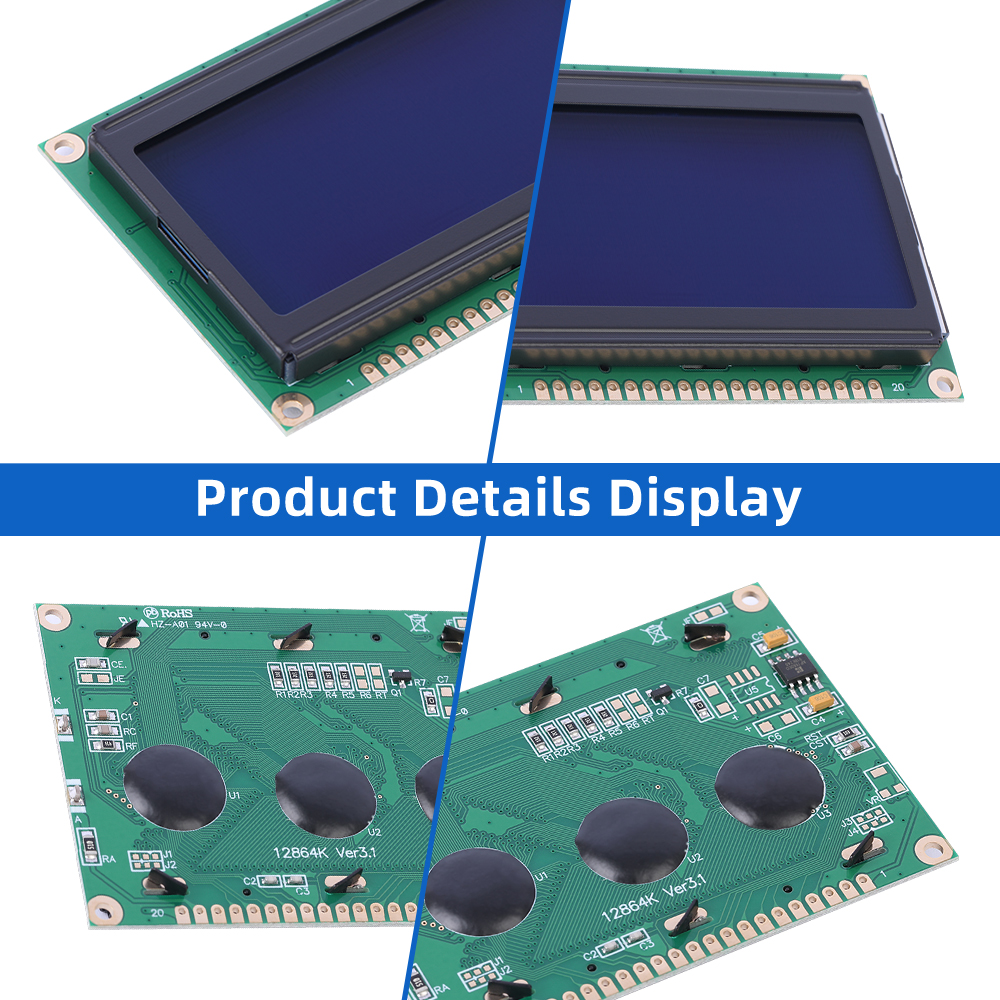Blue Film Export Globally 12864K 20PIN 5V 128X64 5V LCD Display With Backlight - Image 5